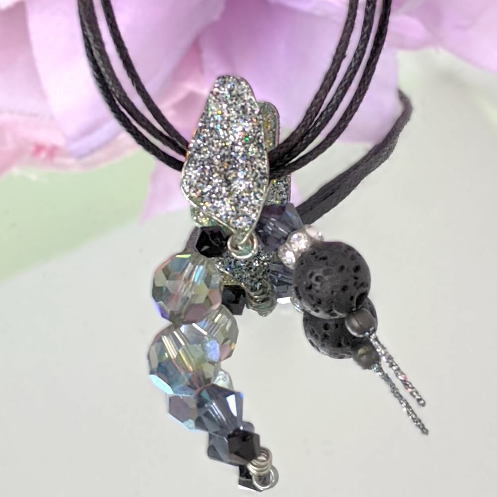 Whimsical Winged Hummingbird Necklace Artisan Neutral Crystal Beaded Diffuser